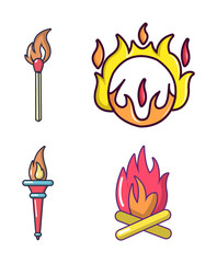 Fire icon set, cartoon style