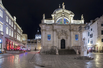 Fototapeta na wymiar Saint Blaise Church at night in Old Town, Dubrovnik, Croatia.
