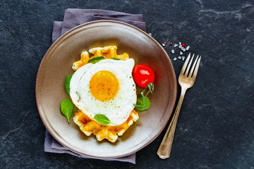 Waffles with fried egg