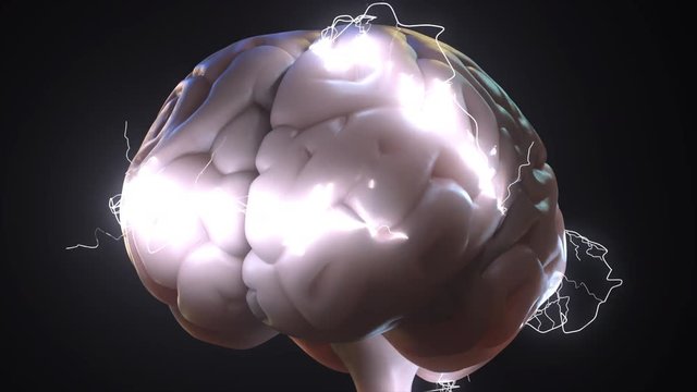 Sparks over human brain. Ideas or brainstorm related conceptual animation
