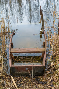 old abandoned and submerged boat