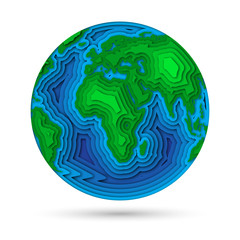 Earth planet in 3d paper cut design. Vector illustration.