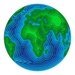 Earth planet in 3d paper cut design. Vector illustration.