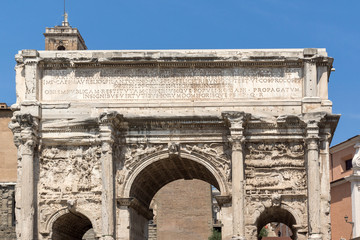 Fototapeta na wymiar Septimius Severus Arch at Roman Forum in city of Rome, Italy