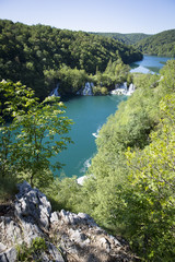 landscape with beautiful luxuriant nature and waterfalls at "Plitvice Lakes" National Park, Croatia