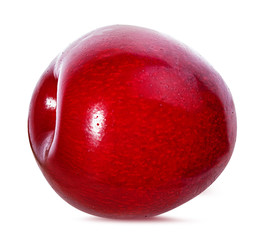 Cherry with leaves isolated on white background.