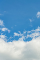 The vertical view of light blue sky with white clouds for background or texture. Copy space