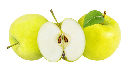 Fresh apple with leafs isolated on white background with clipping path