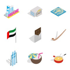 Leave of absence icons set, isometric style