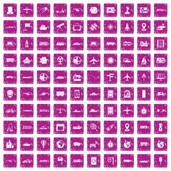 100 technology icons set grunge pink