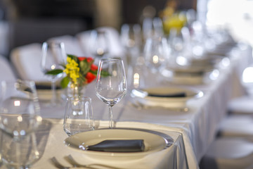 restaurant, interior, dining, table, empty, knife, food, nobody, tablecloth, setting, elegant, luxury