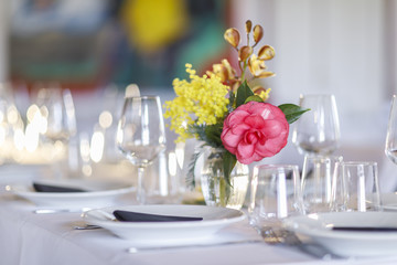 restaurant, interior, dining, table, empty, knife, food, nobody, tablecloth, setting, elegant, luxury