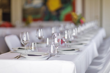 restaurant, interior, dining, table, empty, knife, food, nobody, tablecloth, setting, elegant, luxury