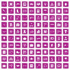 100 book icons set grunge pink