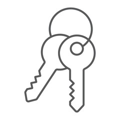 Keys thin line icon, lock and home, access sign vector graphics, a linear pattern on a white background, eps 10.