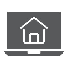 Online house shopping glyph icon, real estate and home, search sign vector graphics, a solid pattern on a white background, eps 10.
