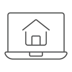 Online house shopping thin line icon, real estate and home, search sign vector graphics, a linear pattern on a white background, eps 10.