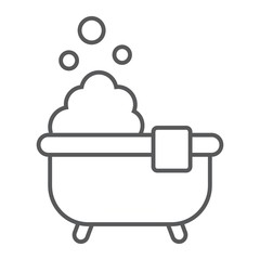 Bath thin line icon, Real estate and home, shower sign vector graphics, a linear pattern on a white background, eps 10.