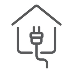 Electricity home line icon, real estate and home, plug sign vector graphics, a linear pattern on a white background, eps 10.