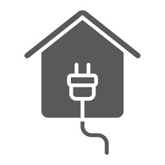Electricity home glyph icon, real estate and home, plug sign vector graphics, a solid pattern on a white background, eps 10.