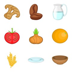 Vegetable eat icons set, cartoon style