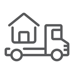 Truck delivers the house line icon, real estate and home, home delivery vector graphics, a linear pattern on a white background, eps 10.