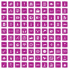 100 wireless technology icons set grunge pink