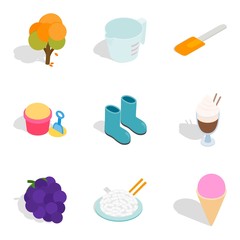 Vegetarian place icons set, isometric style