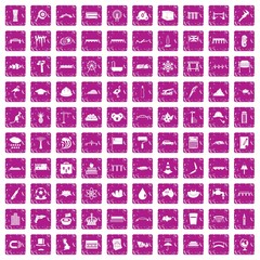 100 bridge icons set grunge pink
