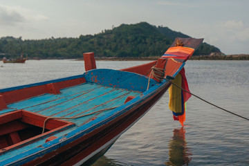 Tropical Thai jungle lake Cheo lan wood boat, wild mountains nature national park ship yacht rocks