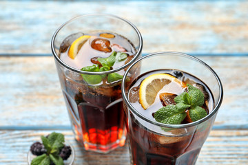 Glasses of fresh lemonade, closeup