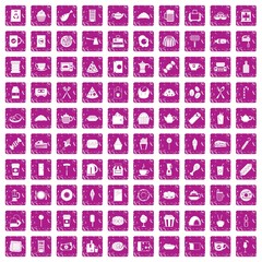100 cafe icons set grunge pink