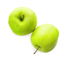 Fresh green apples on white background