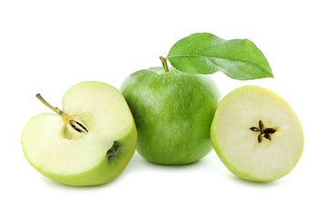 Fresh green apples on white background