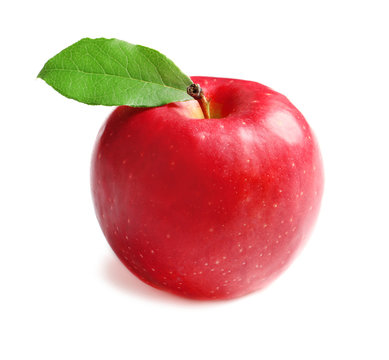 Ripe red apple on white background