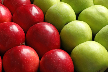 Fresh red and green apples, closeup