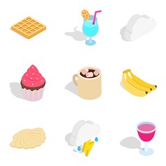 Sweet natural dessert icons set, isometric style