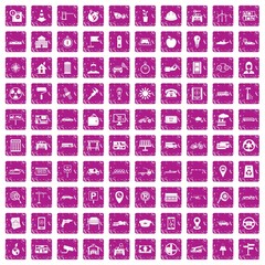 100 car icons set grunge pink