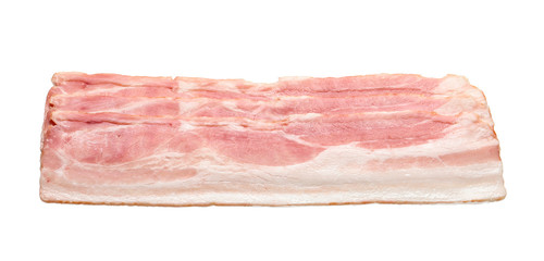 Raw bacon on white background