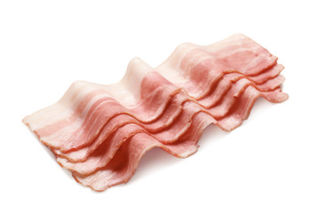Raw bacon on white background