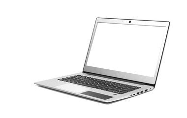 Laptop with blank screen isolated on white background