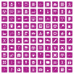 100 chemistry icons set grunge pink