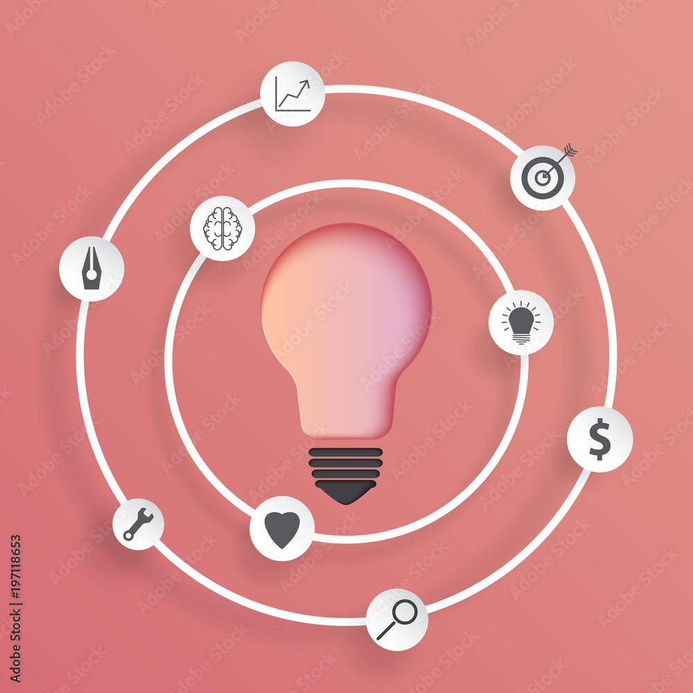 Poster light bulb of business strategy creative idea concept paper art style.vector illustration.