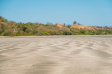 beach sand closeup with blurred landscape background