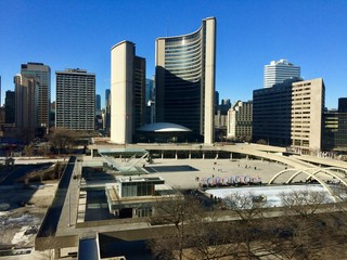 Obraz na płótnie Canvas Panoramic City View Toronto Canada Skyline Skyscraper Winter Sun Sunny Clear Day