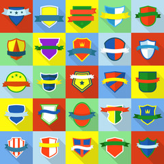 Shield badge icons set, flat style