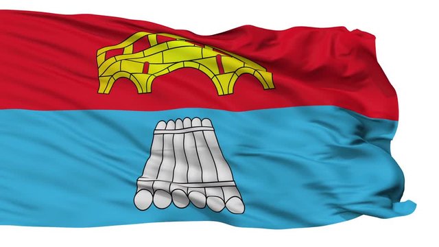 Mosty flag, city of Belarus, realistic animation isolated on white seamless loop - 10 seconds long (alpha channel is included)