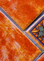 Traditional ornamental Spanish decorative tiles, original ceramic tiles on the walls of buildings