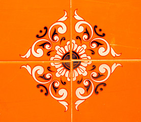 Traditional ornamental Spanish decorative tiles, original ceramic tiles on the walls of buildings