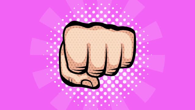 pop art punching fist with comic dots background